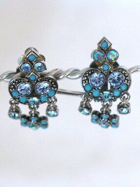 Vintage blue turquoise and Aurora Borealis crystal earrings from Kirk’s Folly
